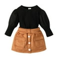 thumbnail image 1 of Sunnyoo Girls Long Puff Sleeve Ribbed Solid Sweater Skirt Outfit 2Pcs Clothes Set, 1 of 7