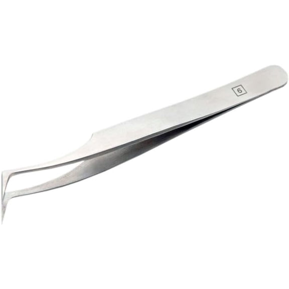 SZCO 4.5 Inch Bent Angle Point Tweezers Satin Finish Precision Grip Tweezers With Plastic Storage Pouch For Detailed Handling Tasks