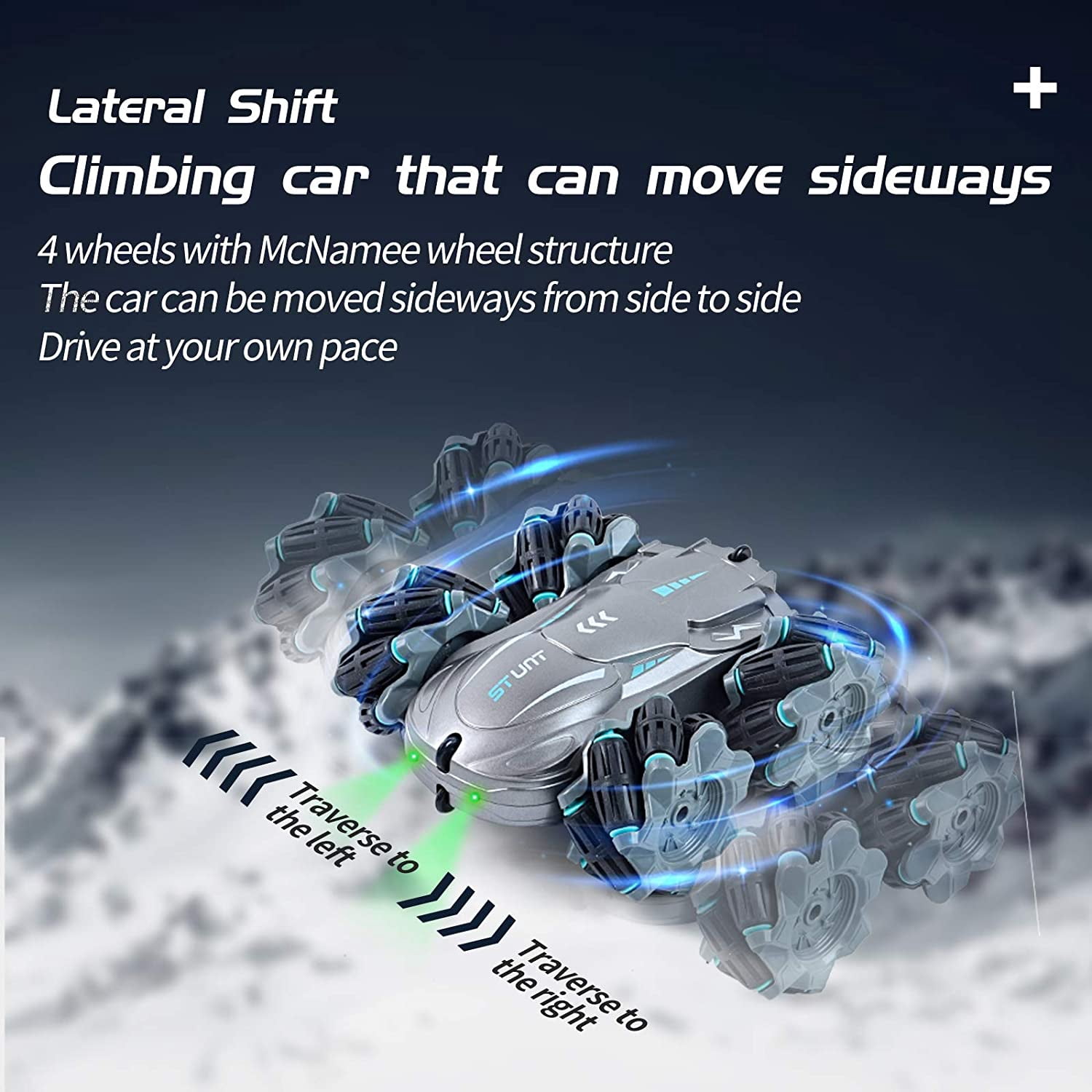 LNKOO Remote Control car Drifting, Drifting, bidirectional Driving Stunt, high-Speed Climbing Off-Road Vehicle, with LED Colorful Lights, with Rechargeable Battery (Silver)