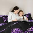 thumbnail image 5 of Homewish Girls Vintage Ribbon Bedding Comforter Set, Purple Leopard Print Bowknot Twin Comforter Sets, Old Fashion Reversible Bedding Set, Luxury Bedroom Decor, 2 Pieces, 5 of 8