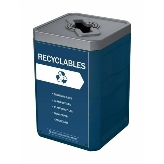 Sturdy Essentials Large 50 Gallon 100% Recycled Plastic Heavy Duty Recycling Bin for Commercial Space with Modern High End Aesthetic Includes Sign - Recycling with Sign