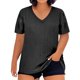 thumbnail image 1 of Camiseta de mujer de talla grande con cuello en V y color liso - Top informal de corte holgado - Poliéster transpirable - Cómoda para llevar todo el día - Tallas L-XXXXL, 1 of 4