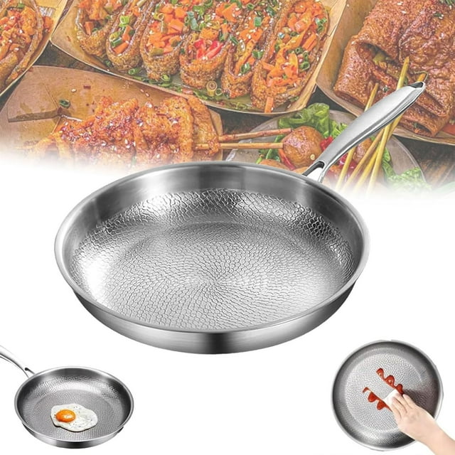 Plateful Titanium Pan, Frying Pans for Cooking Non Stick, Pro Scratch-Resistant Hammered Sartenes de Titanio, Multifunctional Flat Alloy Steel Wok Lightweight, Dishwasher-Friendly