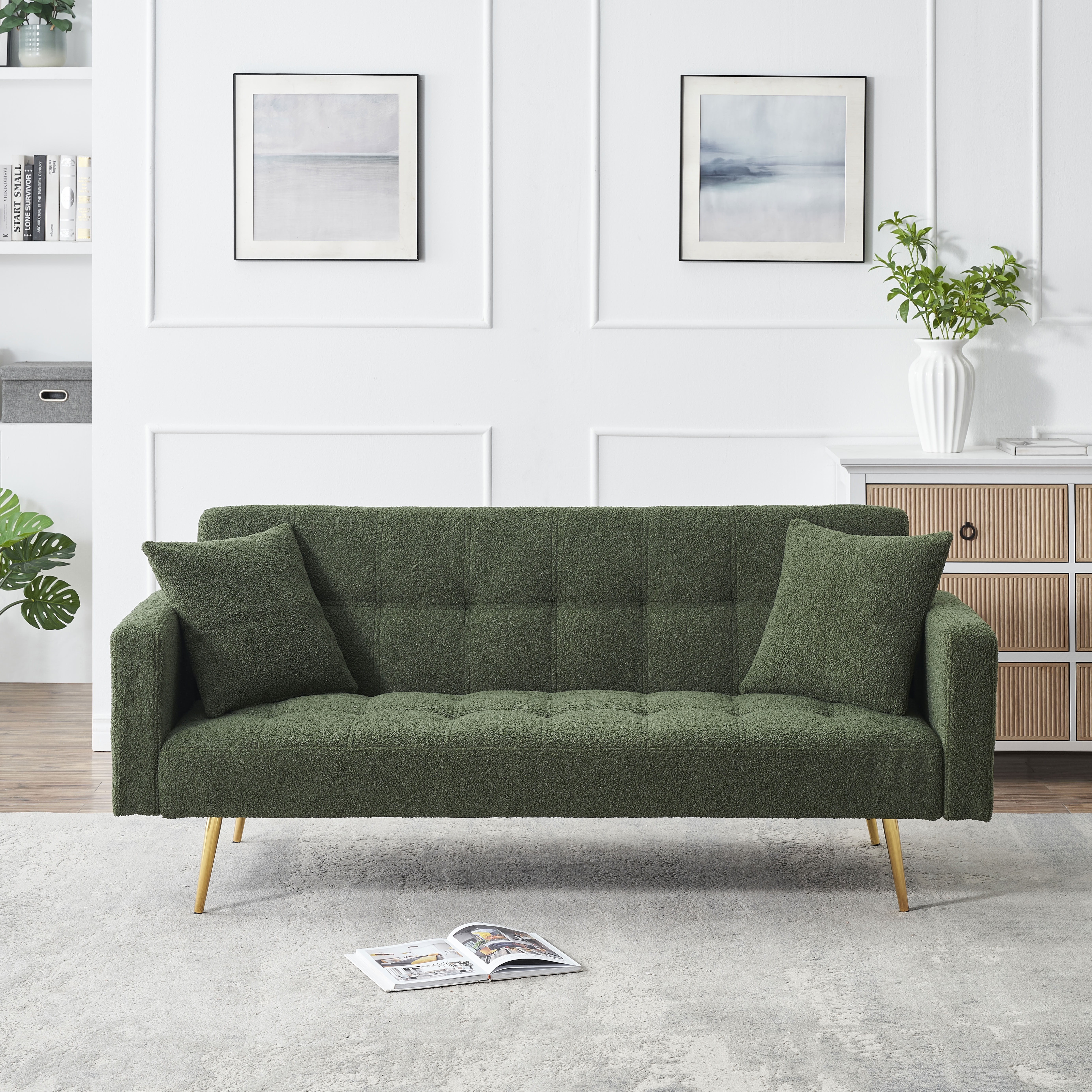 MAYEERTY Multi-Functional Sofa Bed, Convertible Loveseat Sofa with Removable Coffee Table Armrests, Durable Frame, Green