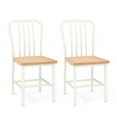 UPZE  Dining Chairs Set of 2, Farmhouse Kitchen Chairs with Slat Back, Solid Metal Frame, Dining Side Chairs w/Extra Wide Wooden Seat 18" x 17"(L x W), Heavy Duty Armless Dining Room Chairs, Beige