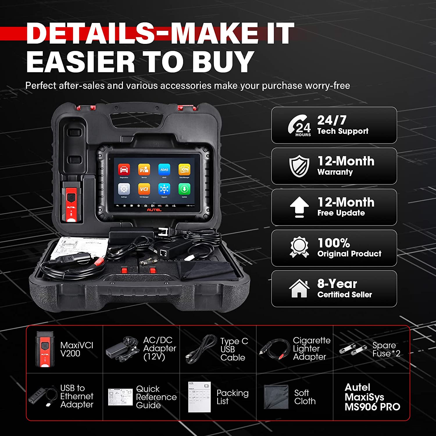 Autel Scanner MaxiSYS MS906 Pro Car Diagnostic Scan Tool Bi-Directional,  All-System Diagnosis ECU Coding, 36+ Service, Upgrade of MS906BT/MK906BT/ MS906TS/MS908