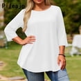 thumbnail image 3 of Pileajo Plus Size Tops for Women Spring Summer 3/4 Sleeve Round Neck Loose Tunics Dressy Casual Floral Top, 3 of 7