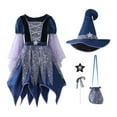 thumbnail image 2 of 4 Piece Girls Witch Halloween Set Sequin Tulle Witch Dress with Wizard Hat Candy Bag Kids Dress Up Performance Sets, 2 of 9