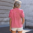 thumbnail image 4 of Stralyhd Womens Tops Button Down Short Sleeve Linen Shirts Plaid Blouses Casual Comfy and Breathable Outfits Red M, 4 of 6