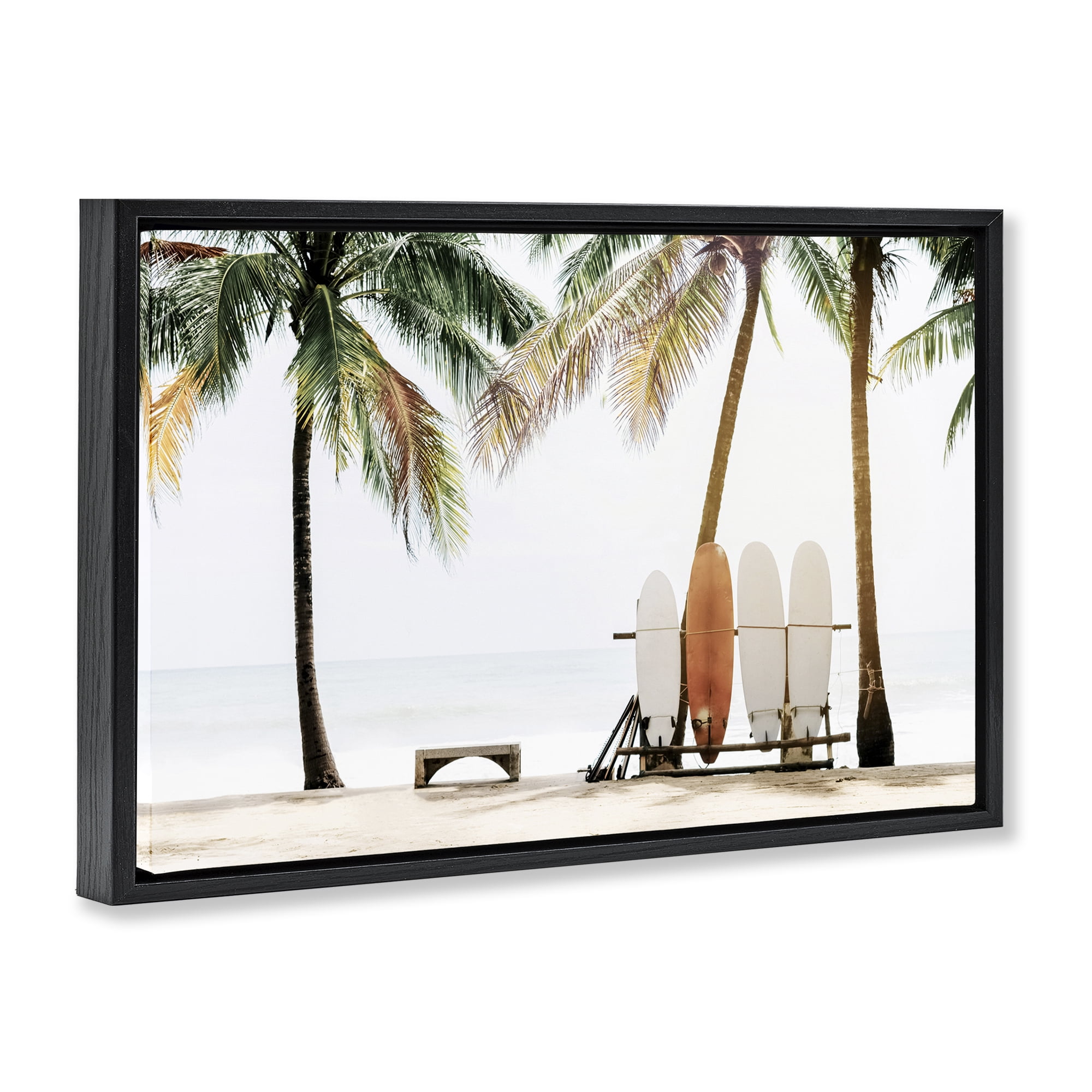 Stupell Industries Hawaii Surfing View Nautical & Beach Photography Black Floater Framed Canvas Art Print Wall Art, 25 x 17