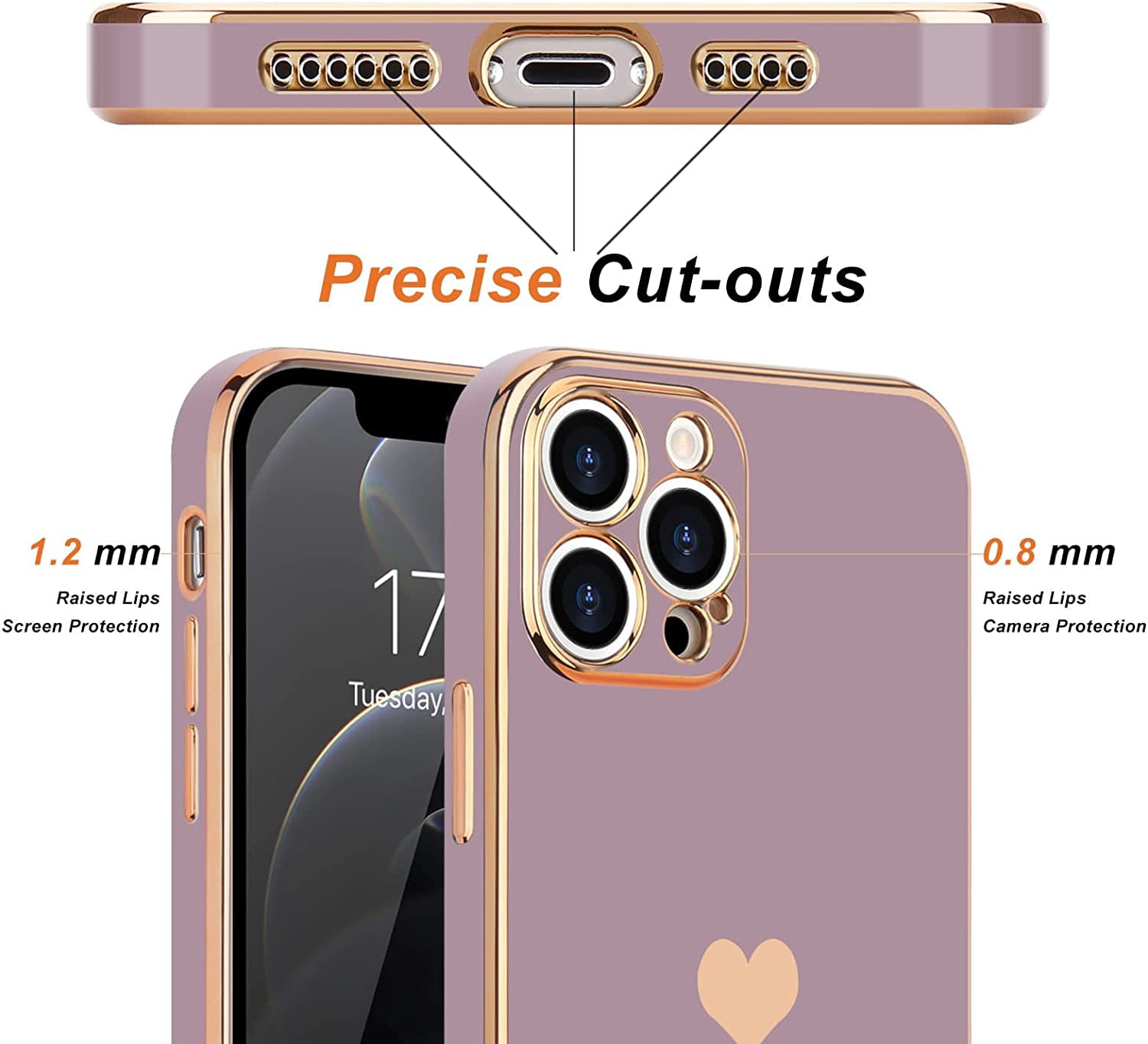  Skyseaco for iPhone 12 Pro Max Case, Cute Plated Love Heart Cases  for Women Girls with Anti-Fall Lens Camera Protection Soft TPU Shockproof Case  for iPhone 12 Pro Max (6.7 inch) 