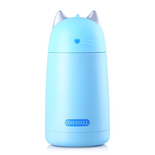 Cute Cat Water Bottle ONEISALL Insulated Cat Thermal Travel Mug for