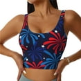 thumbnail image 1 of Fotbe Red White Blue Fireworks Sujetador Deportivo Largo sin Aros para Mujer con Almohadillas y Soporte Medio, Transpirable y Absorbente, Camiseta Tipo Chaleco o Tank Top-X-Large, 1 of 8