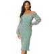 thumbnail image 1 of Vestido de Mujer Floral Allegra K Cuello Cuadrado Volantes Mangas Farol Ajustado Elegante Sirena Fruncido Verde Claro XL, 1 of 6