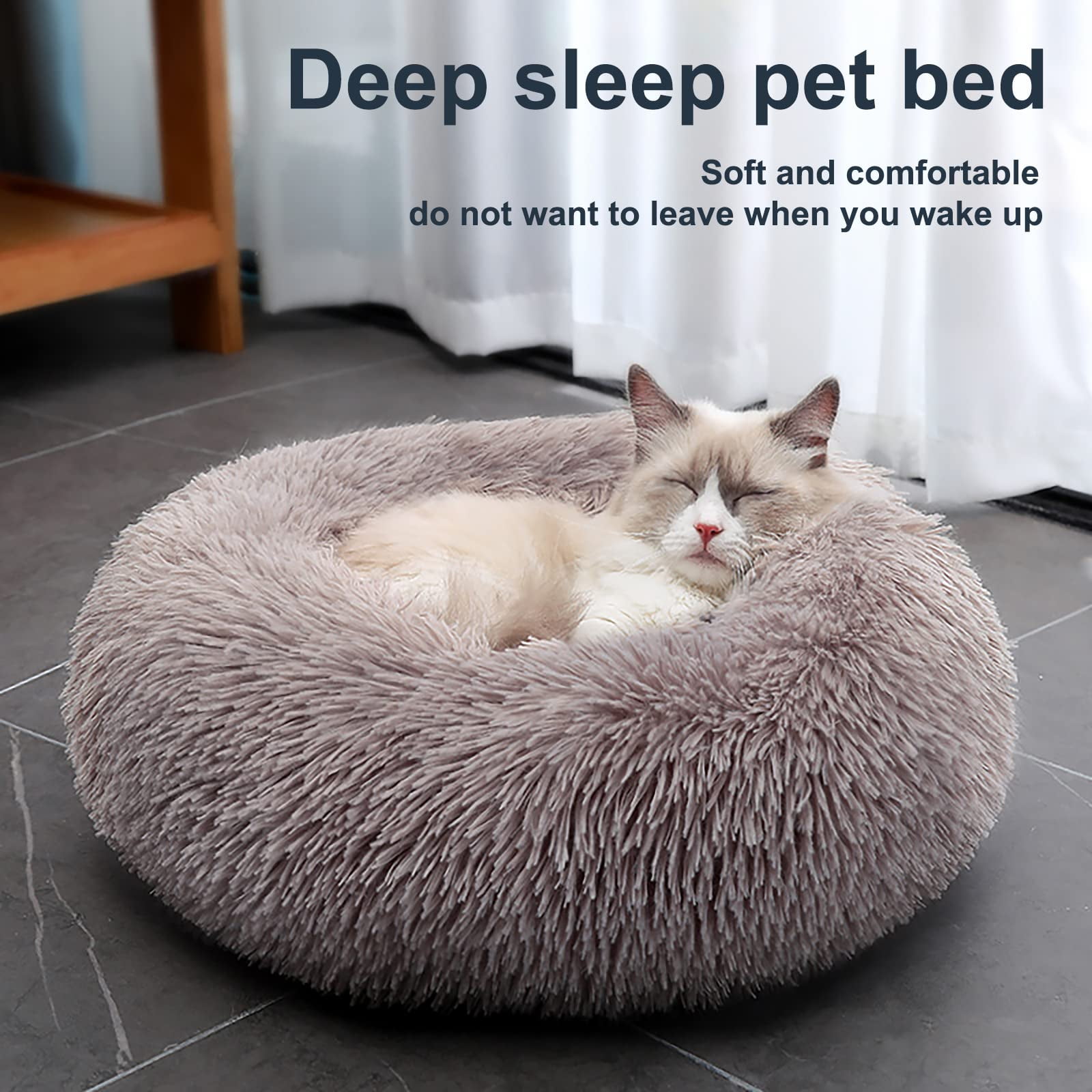 Nisrada Calming Donut Dog Bed Anti-Anxiety, Self Warming, Cozy Soft Plush Round Pet Bed, Ideal for Both Home & Travel, 20"L x 20"W x 8"H