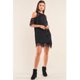 thumbnail image 2 of Black Cold Shoulder Lace Trim Back Button Up Mini Dress S, 2 of 3