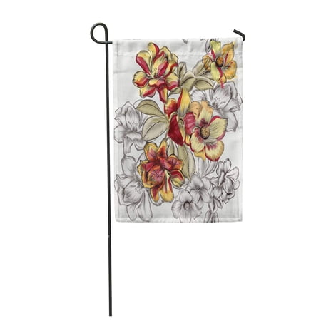 SIDONKU Colorful Beautiful Rose Flowers in Engraved and Watercolor Styles Pink Garden Flag Decorative Flag House Banner 12x18 inch