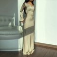 thumbnail image 6 of Women Elegant Classy Fall Long Bell Sleeve Ruched Bodycon Fitted Cocktail Party Slit Dress Apricot M, 6 of 8