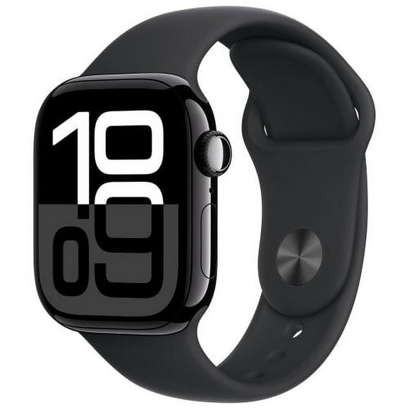 REFURBISHED - Apple Watch Series 10 (GPS) 42mm Jet Black Aluminum Case with Black Sport Band- Size:M/S - (MWWE3LW/A)