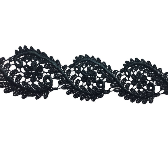 Black 1.75" wide Embroidered Venise Lace Trim for DIY Sewing Notions Crafts