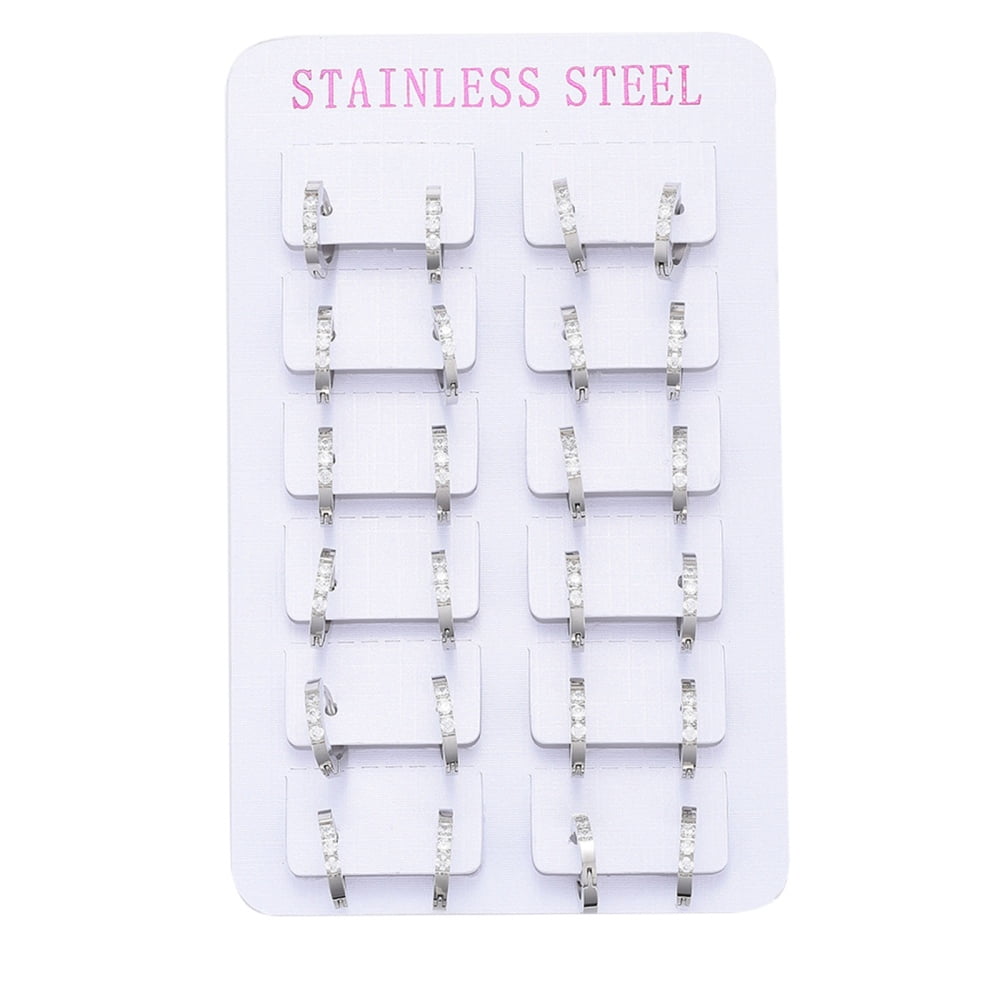 304 Stainless Steel Huggie Hoop Earrings with Clear Cubic Zirconia Ring Stainless Steel color 12.5x13x2mm Pin: 1.2mm
