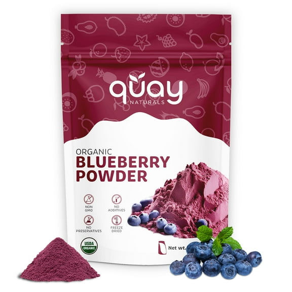 Quay Naturals Organic Blueberry Powder, Freeze-Dried, Non-GMO, 94 Servings, Natural Smoothie Mix