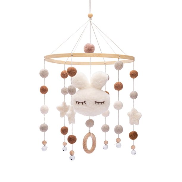 Bed Rattle Cartoon Plush Rabbit Toys Newborn Crib Mobile Rattle Wool Balls Beads Bed Bell Rotating Wind Chime Nursery Decor heqiyong LED