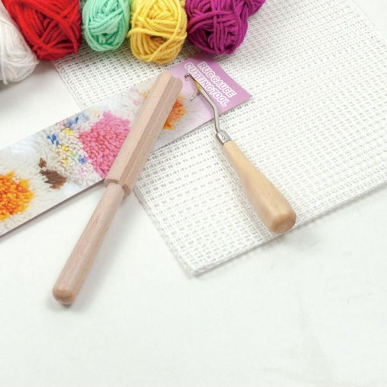 12pcs latch and hook Rug Yarn , Rug Hooking Mesh Fabric Canvas, Wooden Bent  latch and hook Tool, Yarn Cutter Tool, Crafts Supplies for DIY Tapestry