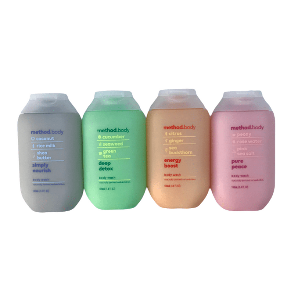 Method Body Wash Travel Set of 4 Simply Nourish, Deep Detox, Energy