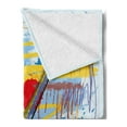 thumbnail image 2 of Art Soft Flannel Fleece Blanket, Abstract Musical Instrument Expressionist Artwork Stained and Tainted Background Print, Cozy Plush for Indoor and Outdoor Use, 50" x 70", Teal Yellow, by Ambesonne, 2 of 5