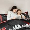 thumbnail image 5 of Feelyou Cartoon Basketball Print Queen Comforter Set, Black Stripes Abstract Bedding Sets, Ball Sport Game Reversible Bedding Comforter Set, Lightweight Room Decor, 3pcs, 5 of 8