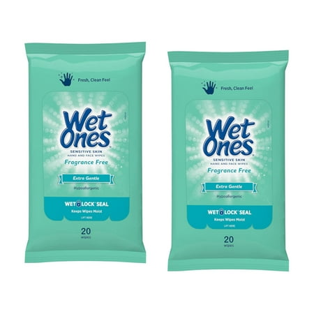 2 Pack Wet Ones Sensitive Skin Hand Wipes Travel Pack, Fragrance Free, 20 Ct