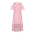 thumbnail image 3 of FAVIPT Sundress for Women Maxi Patchwork Ruffle Elegant Dresses Short Sleeve Crew Neck Dress Plus Size Loose Fit Lace Dresses 2025 Pink,XXXXL, 3 of 5