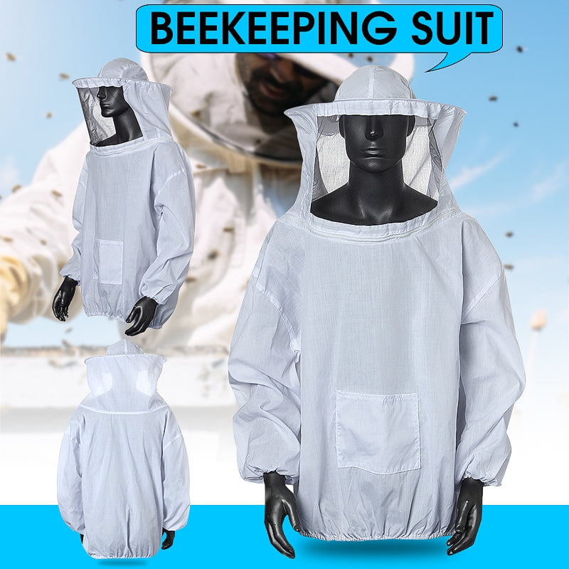 Pro White Large Beekeeping Bee Keeping Suit Jacket Pull Over Smock with a Veil 