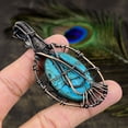 thumbnail image 4 of Natural Tibetan Turquoise Gemstone Copper Wire Wrap Gift Pendant 3.15", 4 of 5
