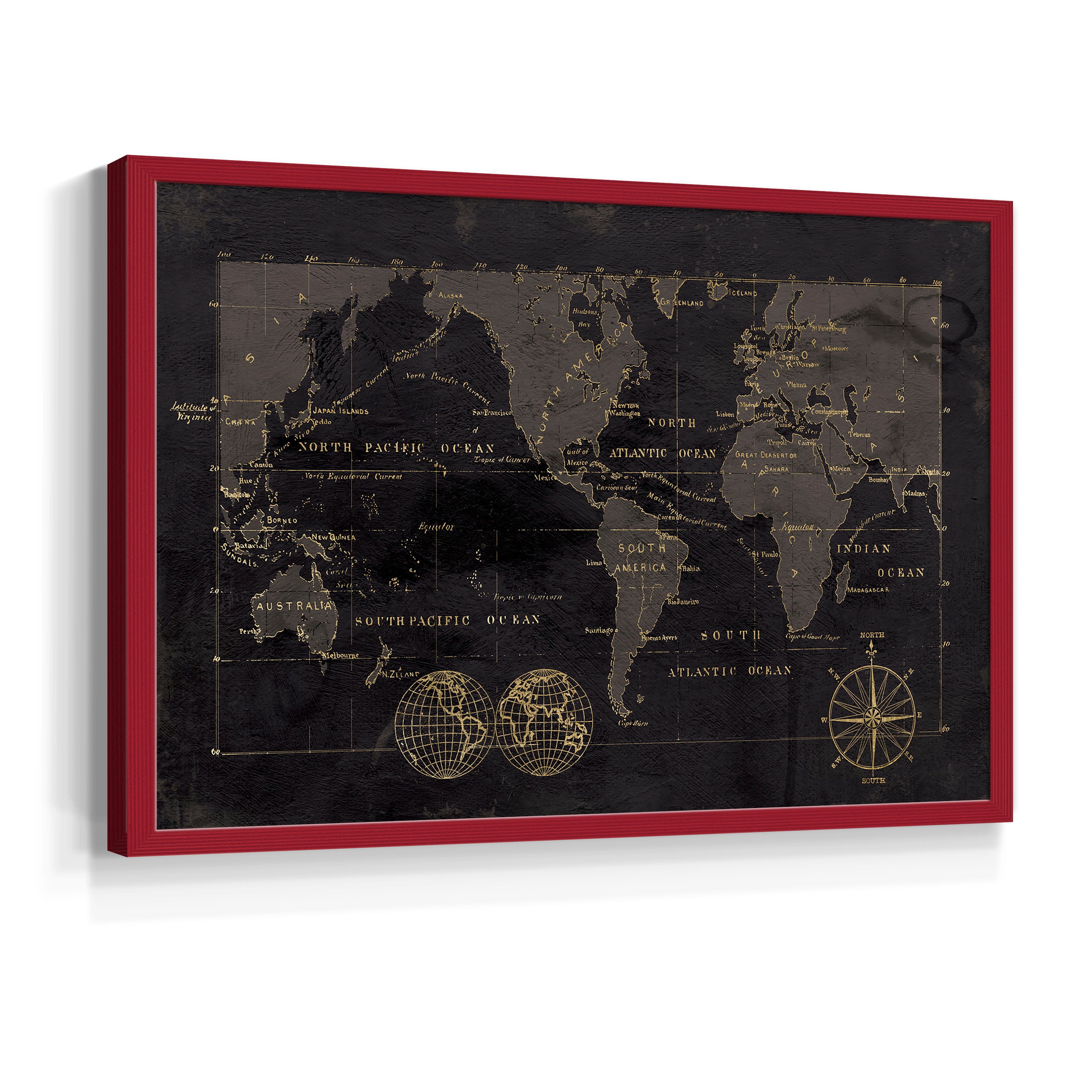 Black Gold Map by Carol Robinson - Restickable Framed Giclée Print