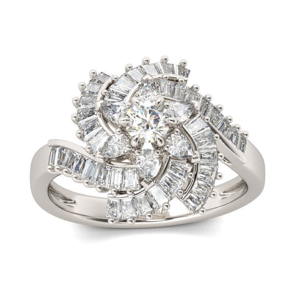 Ethan Jewel 14K White Gold Plated Wedding Rings - 2.2 Ct Round Cut Moissanite Rings for Women's - Modern Cluster Engagement Wedding Rings - Unique Anniversary Silver Gifts for Women's