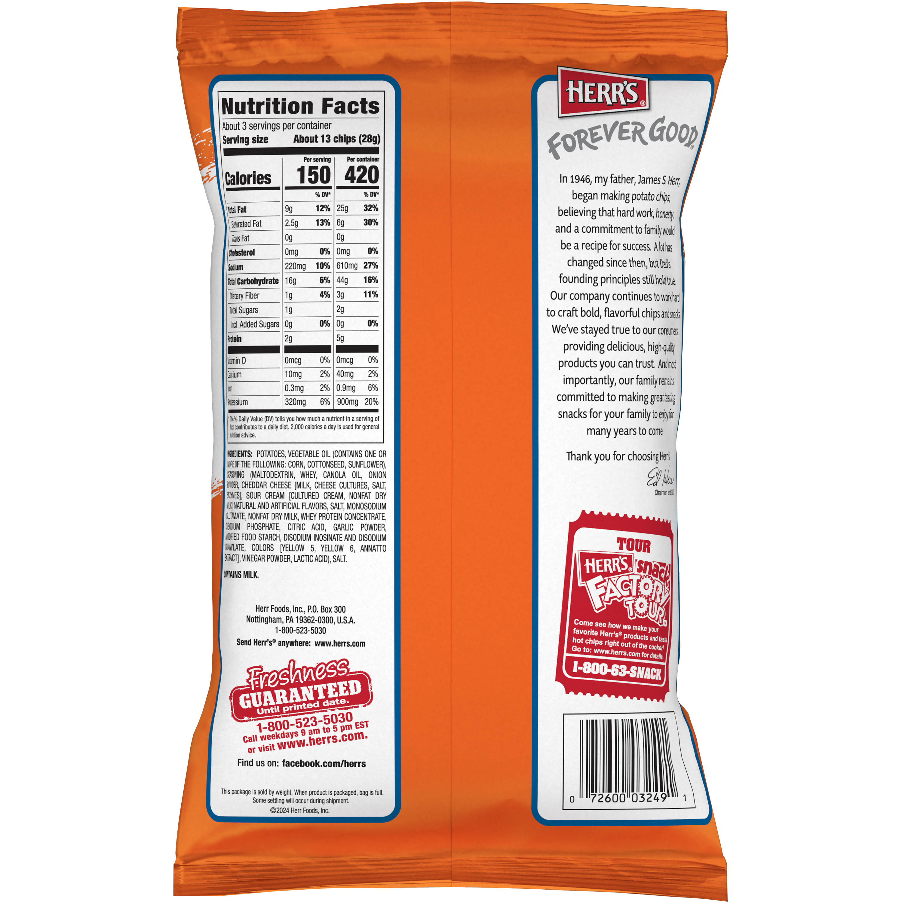 Herrs 2.75oz Cheddar & Sour Cream Ripples