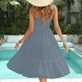 thumbnail image 5 of up to 60% off Gifts Usmixi Summer Dresses for Women Beach Party Flowy Ruffle Chiffon Layer Spaghett Strap Dresses Sleeveless One Line Neck Solid Midi 2023 Casual Dress Gray xl, 5 of 5