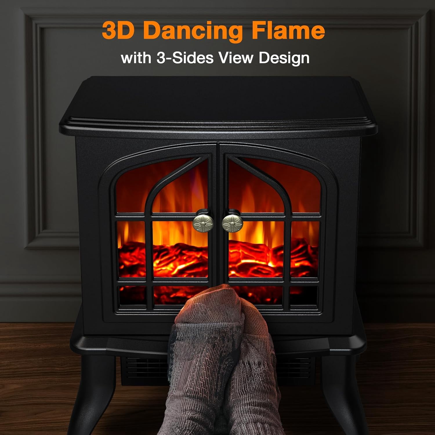 Nordic Hygge 1500-Watt Electric Fireplace Space Heater with 3s Fast Heating, 3D Flame Effect, Overheat Protection