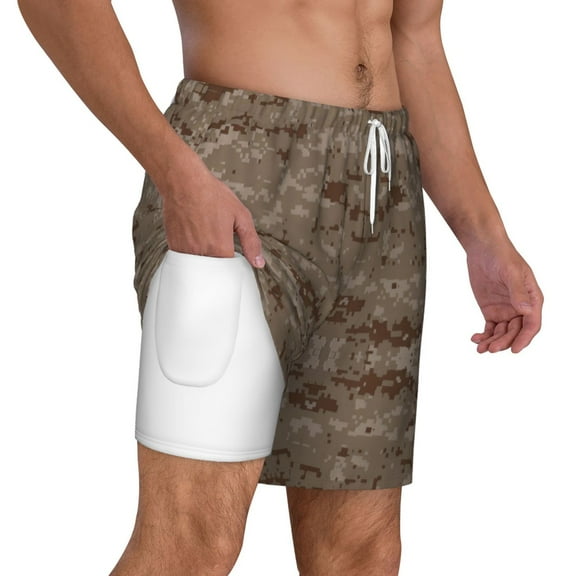 Men's Desert Digital Camouflage Swim Trunks with Compression Liner Bathing Suit Swimwear