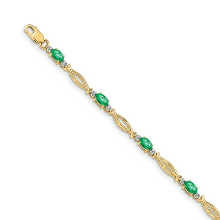 14K Yellow Gold Diamond and Emerald Bracelet