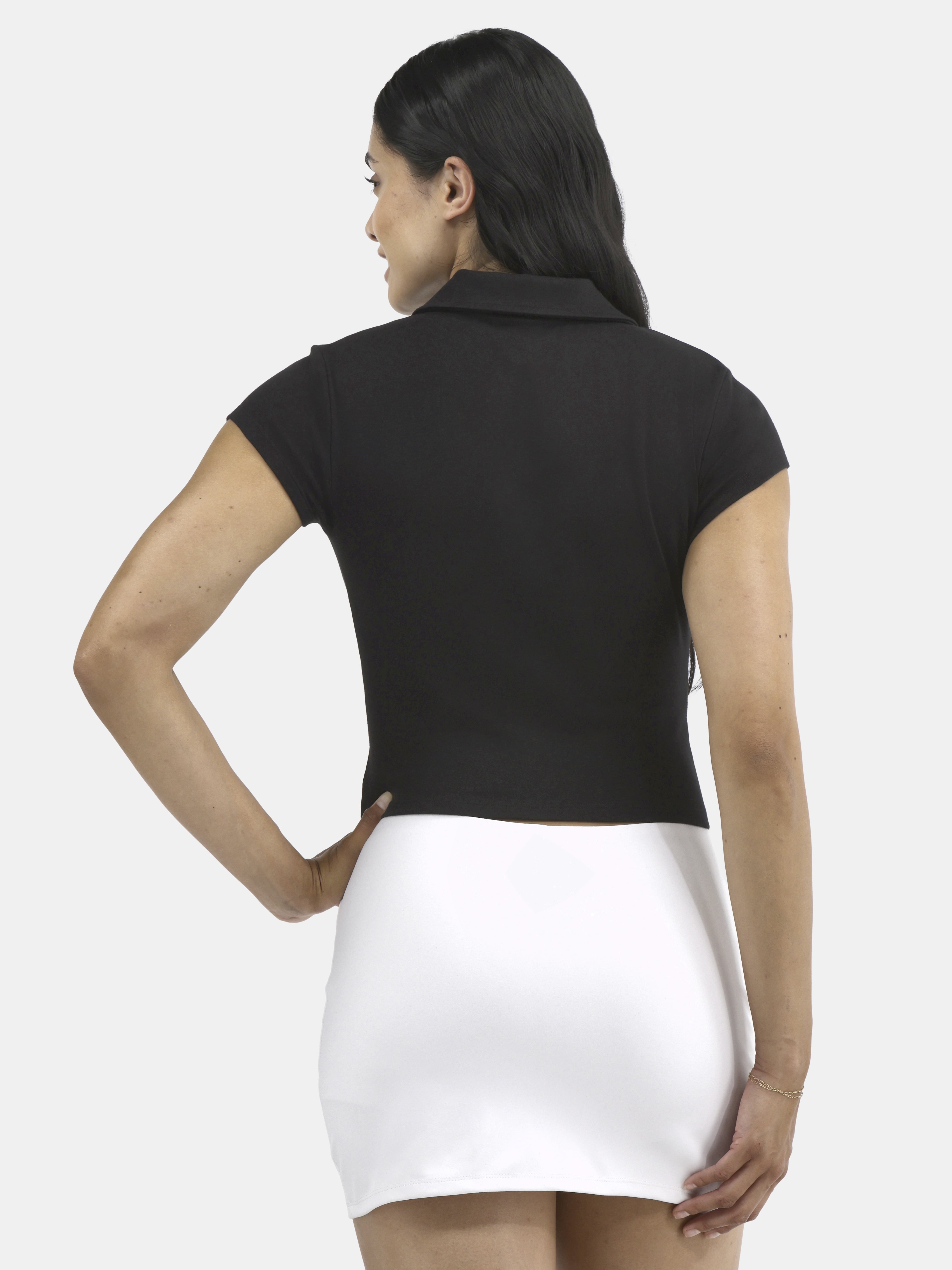 No Boundaries Button Front Cropped Polo Shirt, Women's
