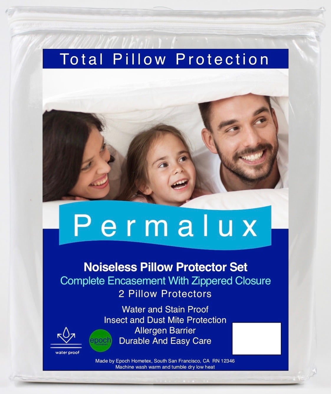 Permalux Waterproof 2Pack Pillow Protector Set Featuring Antibacterial