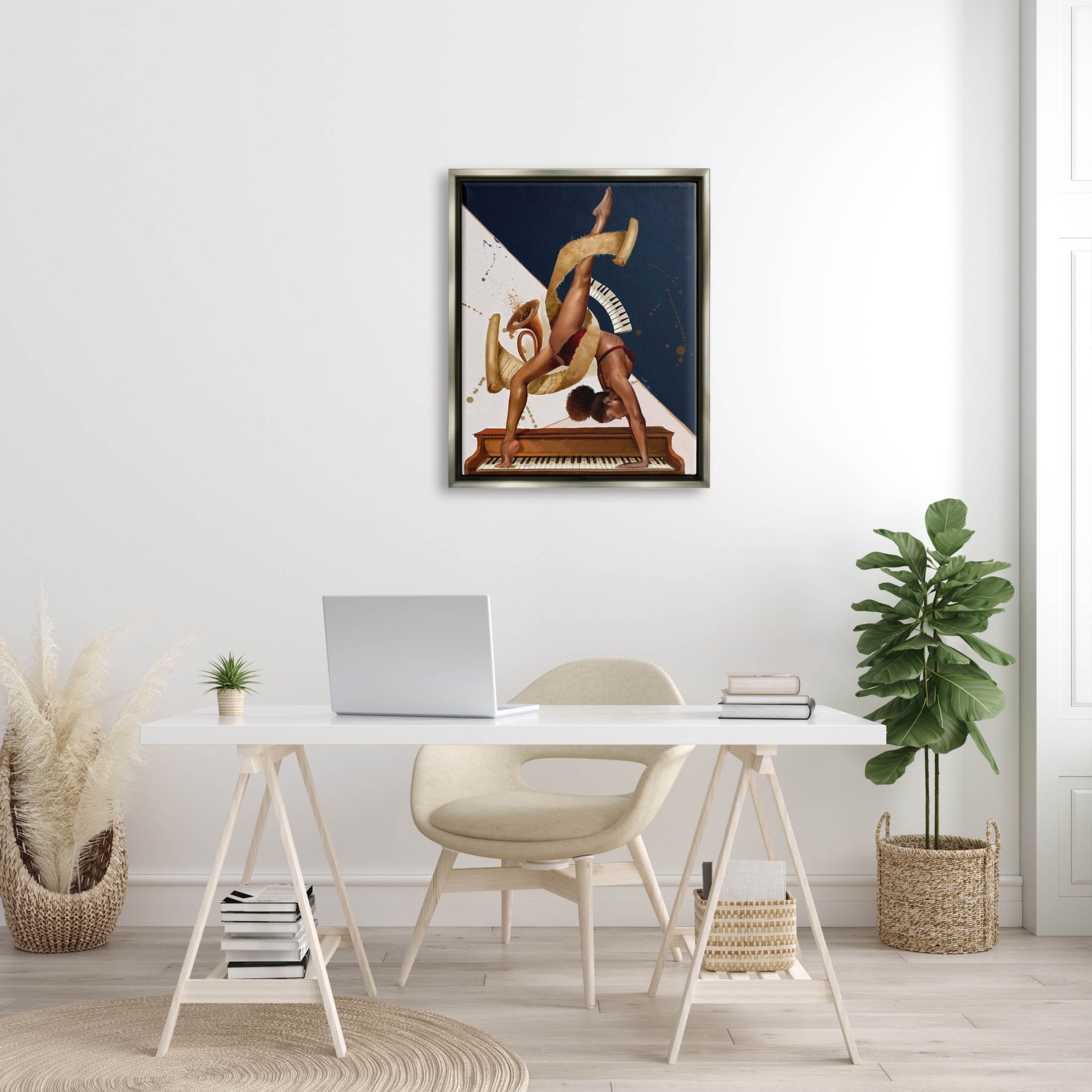 Gymnastics Musician Girl Instruments Abstract Painting Luster Gray Framed Art Print Wall Art