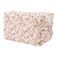 thumbnail image 1 of Bolsita de maquillaje portátil para mujeres con patrón de flores, ideal para viajes y vacaciones, de algodón en color rosa y verde, 1 of 3