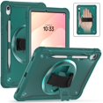 thumbnail image 3 of Case For Samsung Galaxy Tab S11 2025 (X730/X736B) Handle Protective Cover 360° Rotating Ring Stand, Shockproof Dropproof Case For Kids Kickstand & Adjustable Shoulder Strap,Dark Green, 3 of 10