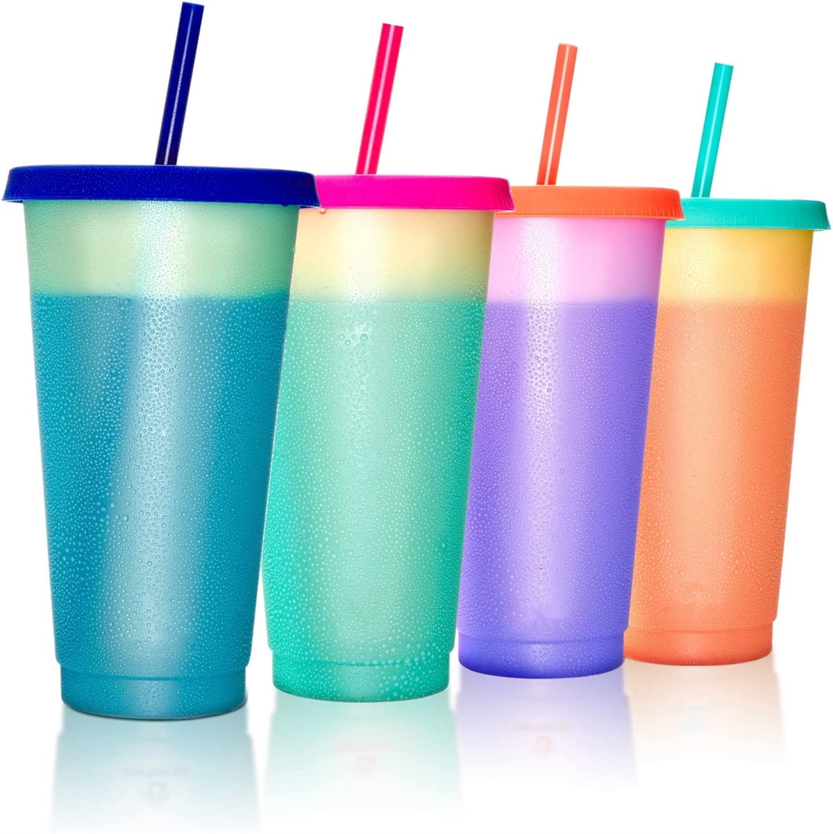 Casewin Color Changing Cups, 24oz Reusable Plastic Tumblers with Straws