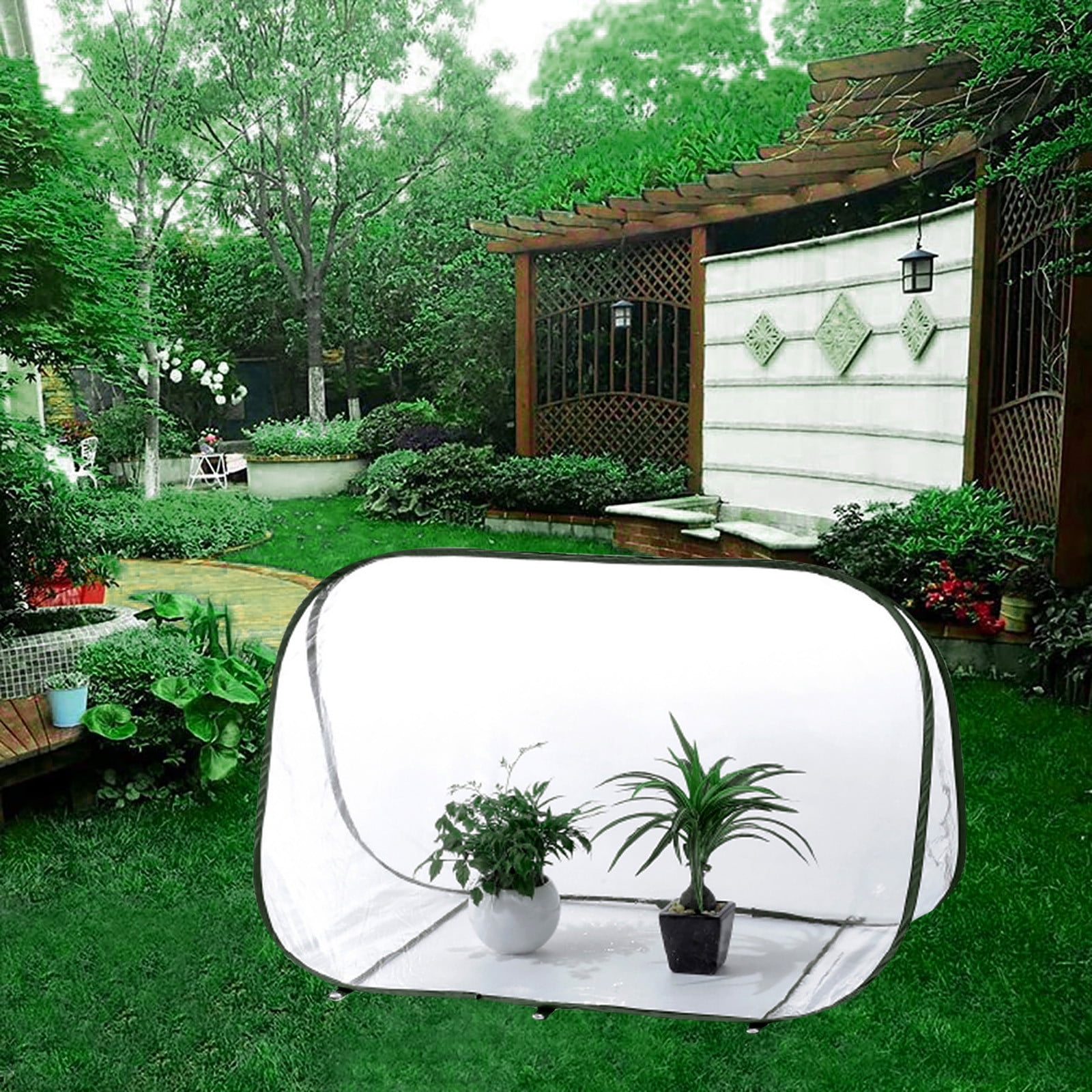 SPOORYYO Pop-Up Mini Greenhouse for Plant Overwintering with Foldable Design and Zippered Sliding Window for Easy Access and Ventilation