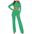 thumbnail image 2 of Lolmot Two Piece Outfits for Women Long Sleeve Round Neck Compression Cross Hem Crop Tops Wide Long Pants Sets Athletic Running Yoga Sweatsuit, 2 of 5